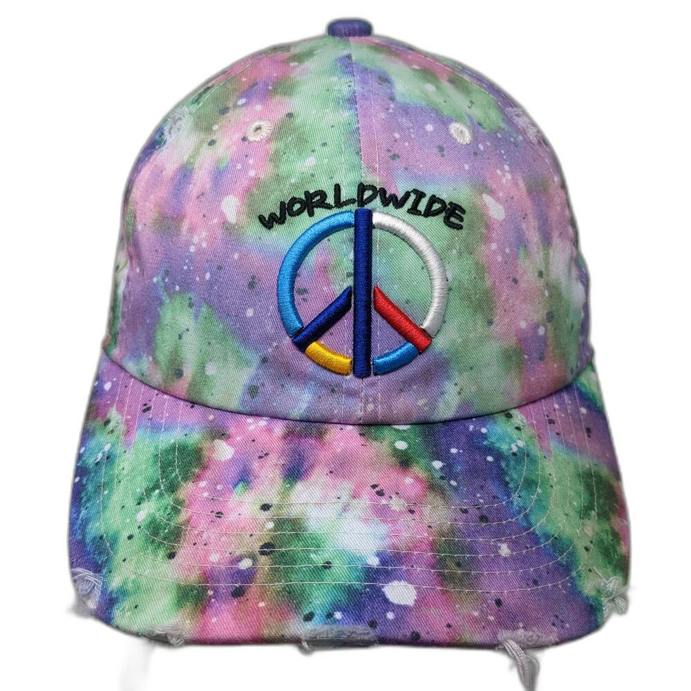 Hatco Baseball Cap Purple One Size Peace Sign Worldwide Tie Dye Slideback Hat